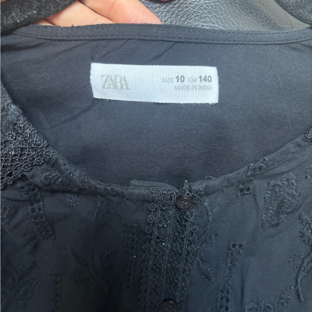 Zara Embroidered Lace-Trim Girls Top - Black - Picture 4 of 5